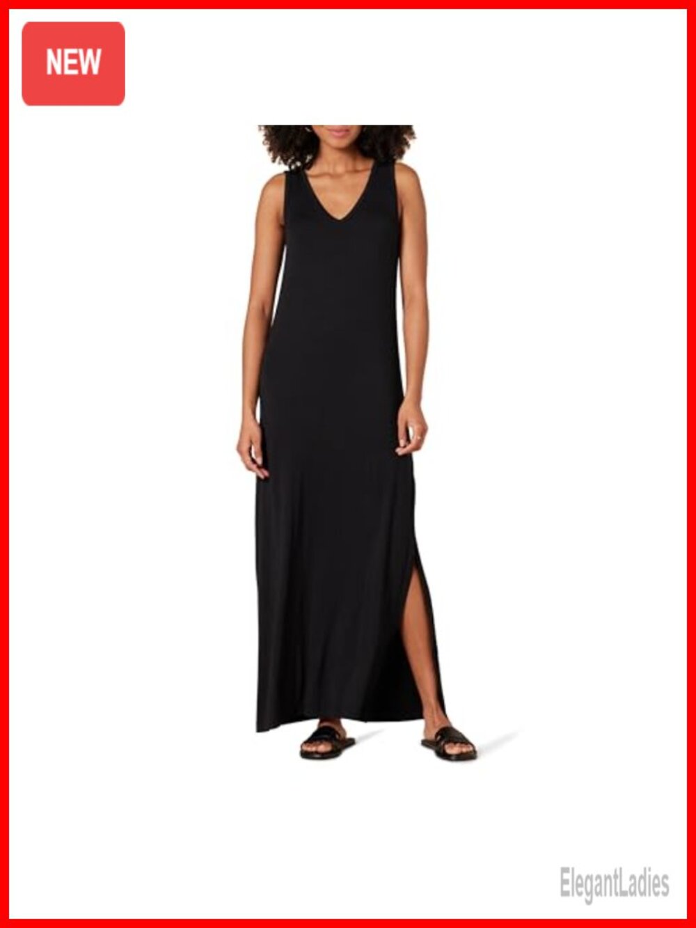 Women's V-Neck Maxi Dress Side Slits Viscose Stretch Jersey